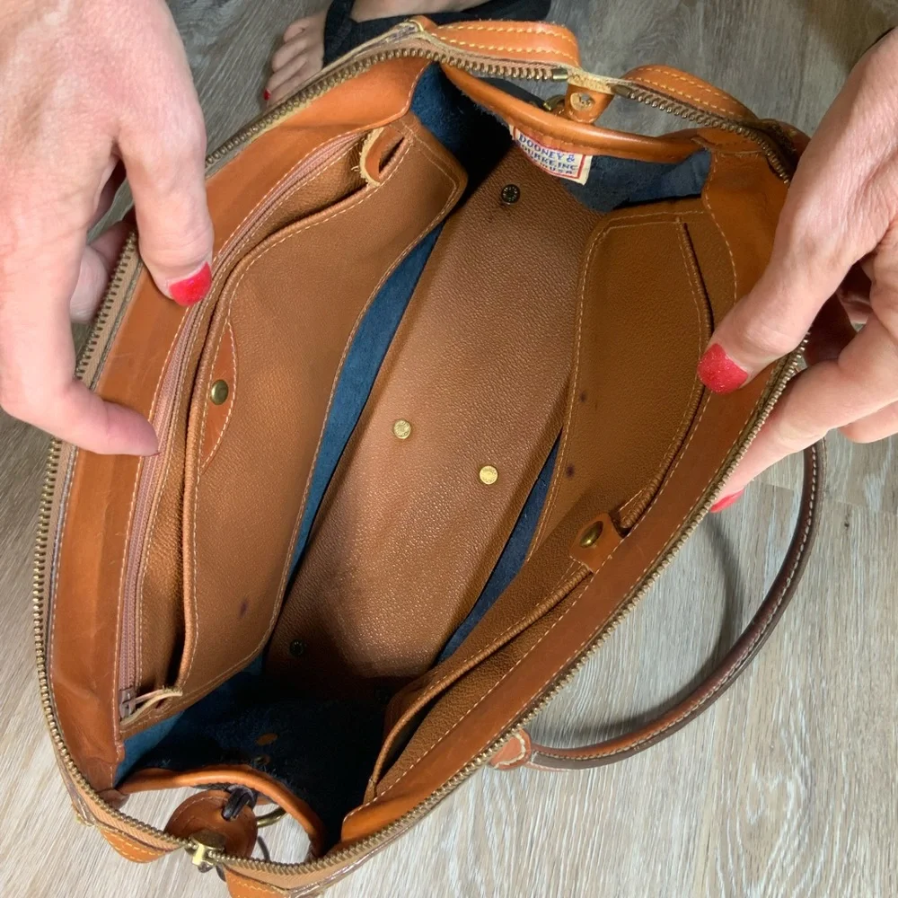 Dooney & Bourke Vintage Leather Satchel Navy Blue / Tan